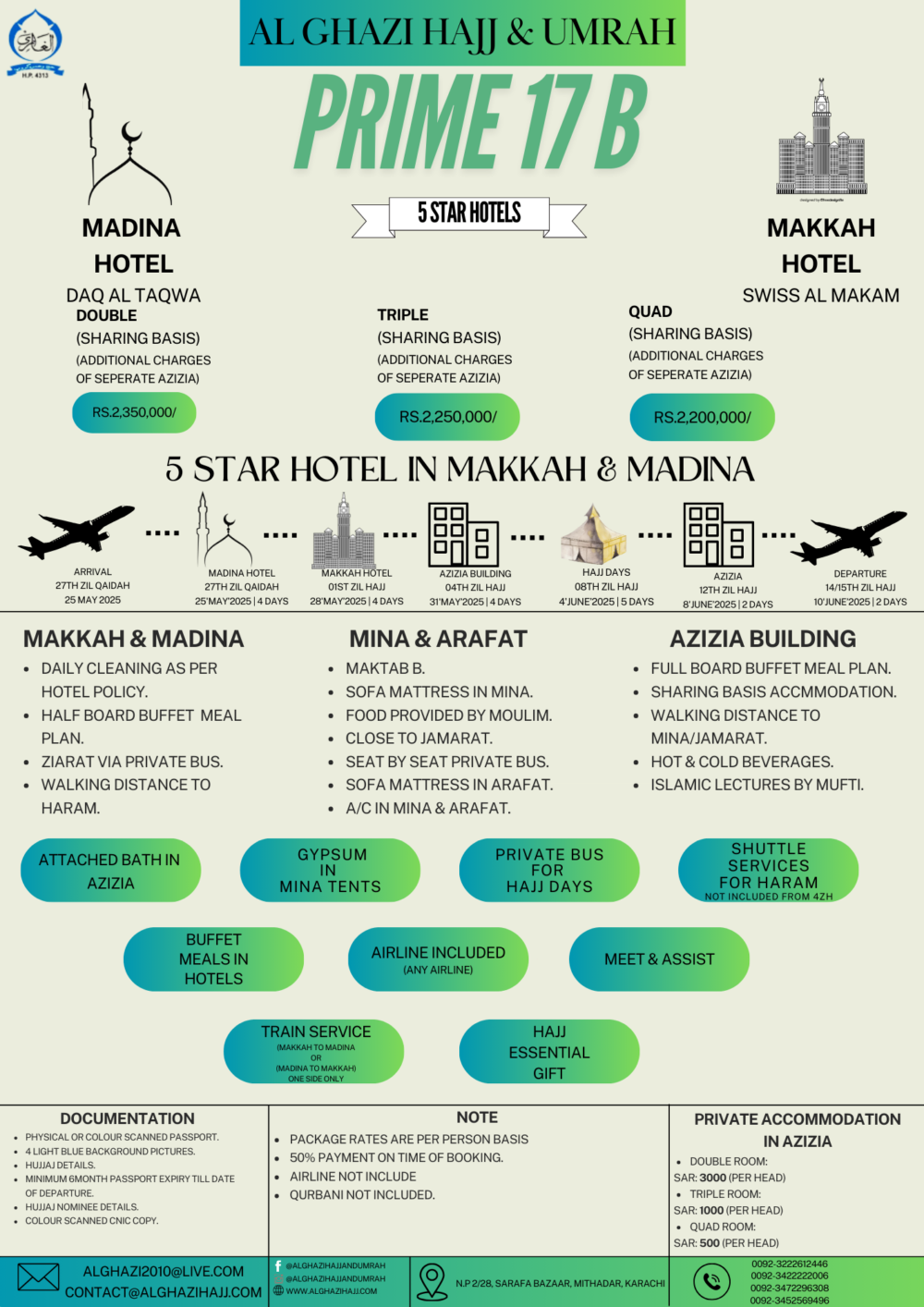 Prime 17 Days Maktab B Hajj 2025 Package from Pakistan