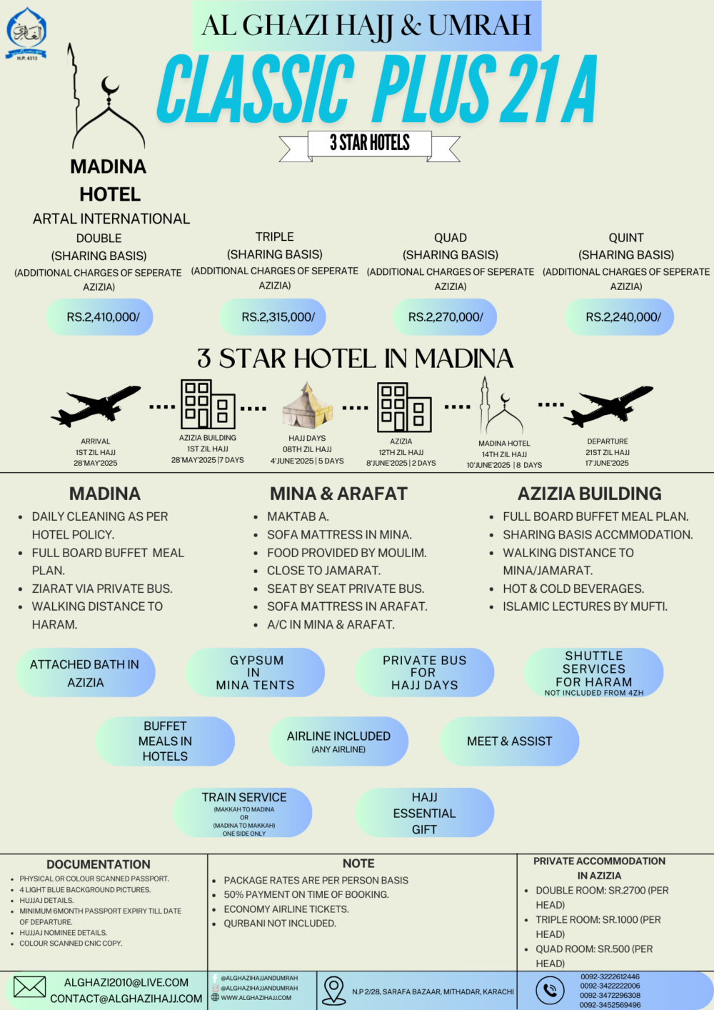 Classic Plus 21 Days Maktab A Hajj 2025 Package from Pakistan