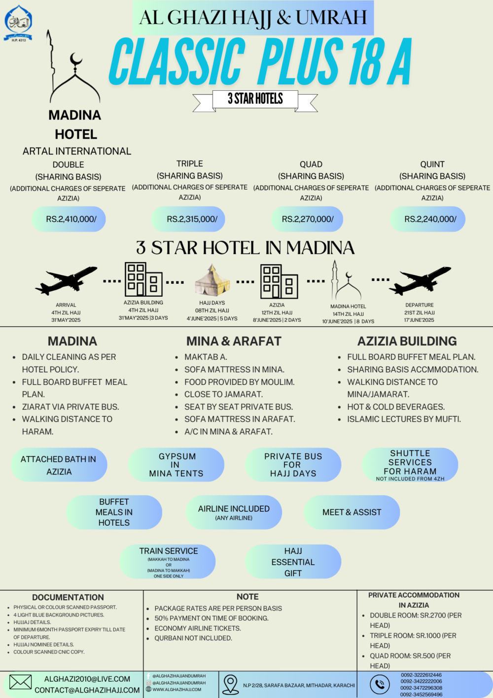 Classic Plus 18 Days Maktab A Hajj 2025 Package from Pakistan