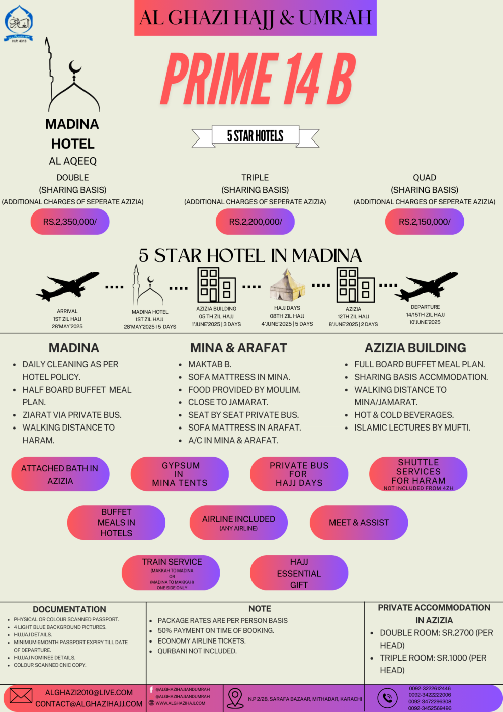 Prime 14 Days Maktab B Hajj 2025 Package from Pakistan