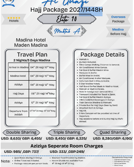 Elite 10 Days Hajj Packages from USA Germany UK 2027