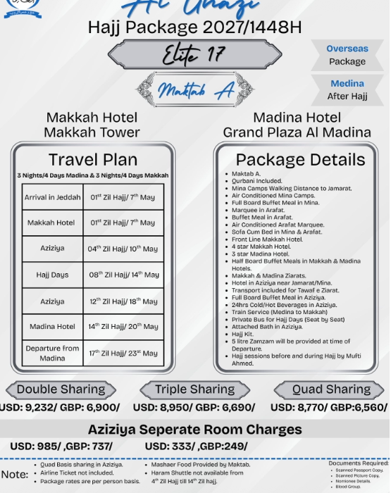 Elite 17 Days Hajj Packages from USA Germany UK 2027