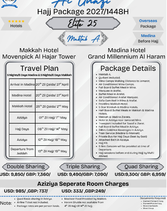 Elite 25 Days Hajj Packages from USA Germany UK 2027