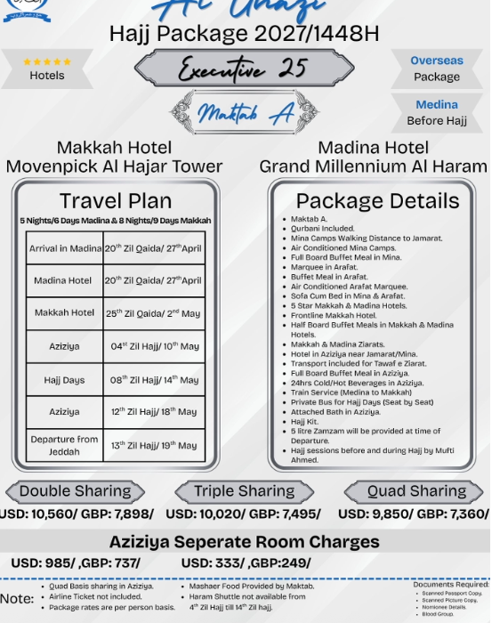 Executive 25 Days Hajj Packages from USA Germany UK 2027